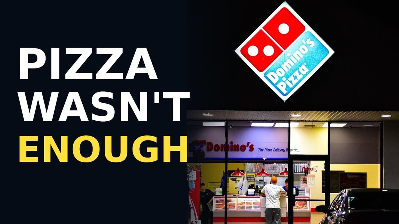 Pizza Wasn’t Enough: documentary thumbnail showing a Domino’s storefront at night with the Domino’s logo